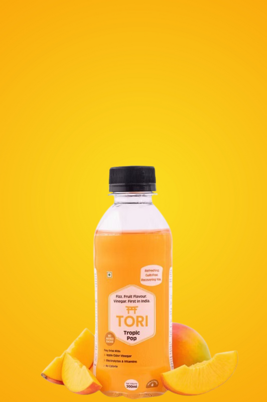 Tori Apple Cider Vinegar Sparkling Water – Tropic Pop | Low-Calorie, Guilt-Free Refreshment with Vitamins & Electrolytes | 200ml | Pack of 12