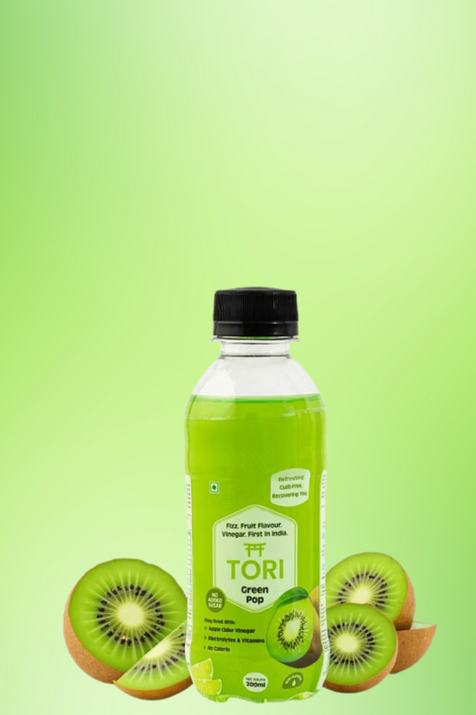 Tori Apple Cider Vinegar Sparkling Water – Green Pop | Low-Calorie, Guilt-Free Refreshment with Vitamins & Electrolytes | 200ml | Pack of 12